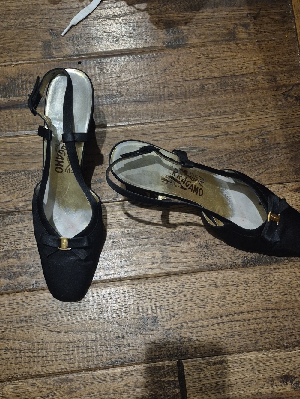 Salvatore Ferragamo Black Slingback Bow Pumps